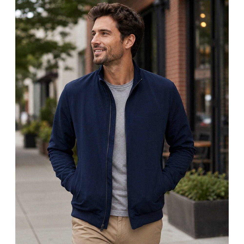 Fabletics Full Zip Track Jacket Men's Medium M Navy ‎ Athletic Stretch Pockets